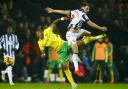 Onel Hernandez tussles for possession in Norwich City's 2-2 Championship draw at West Brom