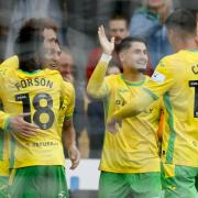 Josh Sargent is congratulated after his opener in a 1-1 Championship draw against Sheffield United