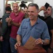 Yamandu Orsi, the presidential candidate of the Broad Front, votes at a polling station in Canelones, Uruguay (Matilde Campodonico/AP)