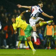 Onel Hernandez tussles for possession in Norwich City's 2-2 Championship draw at West Brom