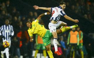 Onel Hernandez tussles for possession in Norwich City's 2-2 Championship draw at West Brom